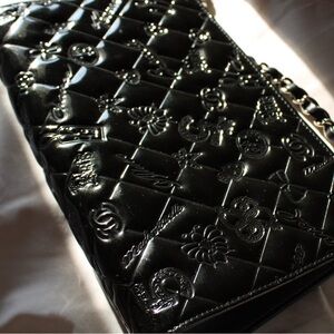 CHANEL Black Embossed Patent Leather Chain Shoulder Bag